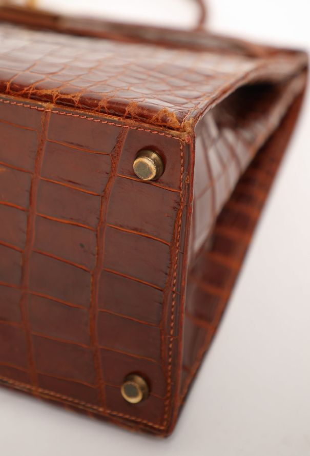 Hermès Ultra-Rare Vintage Brown Porosus  'Sac à Dépêches' Kelly 36 - 9