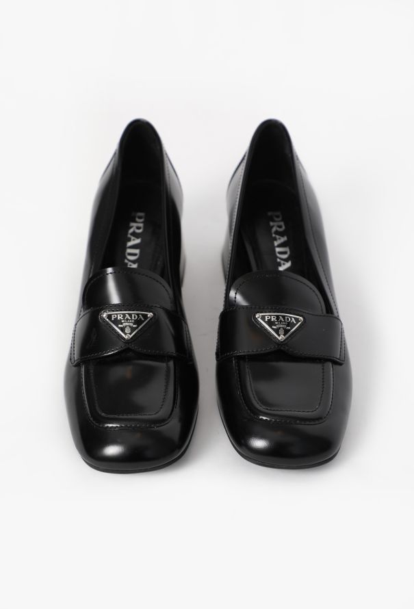 Prada Brushed Leather Loafer Pumps - 2