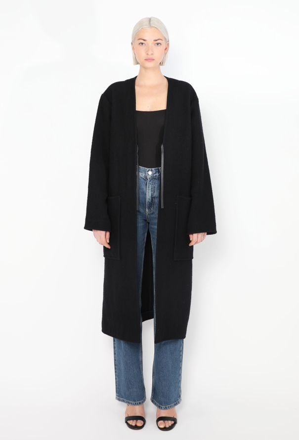 Céline Navy Belted Collarless Coat - 5 Céline Navy Belted Collarless Coat - 5
