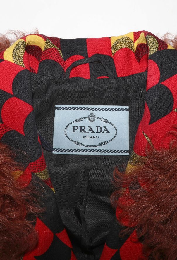 Prada F/W 2014 Graphic Shearling Trim Coat - 6