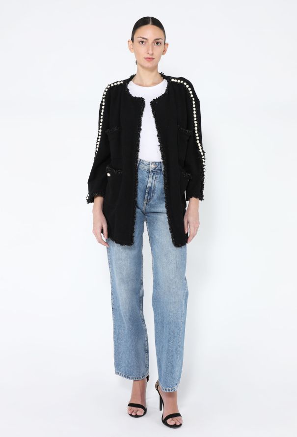 Chanel 2014 Terrycloth and Pearl Embellished Wrap Jacket - 5