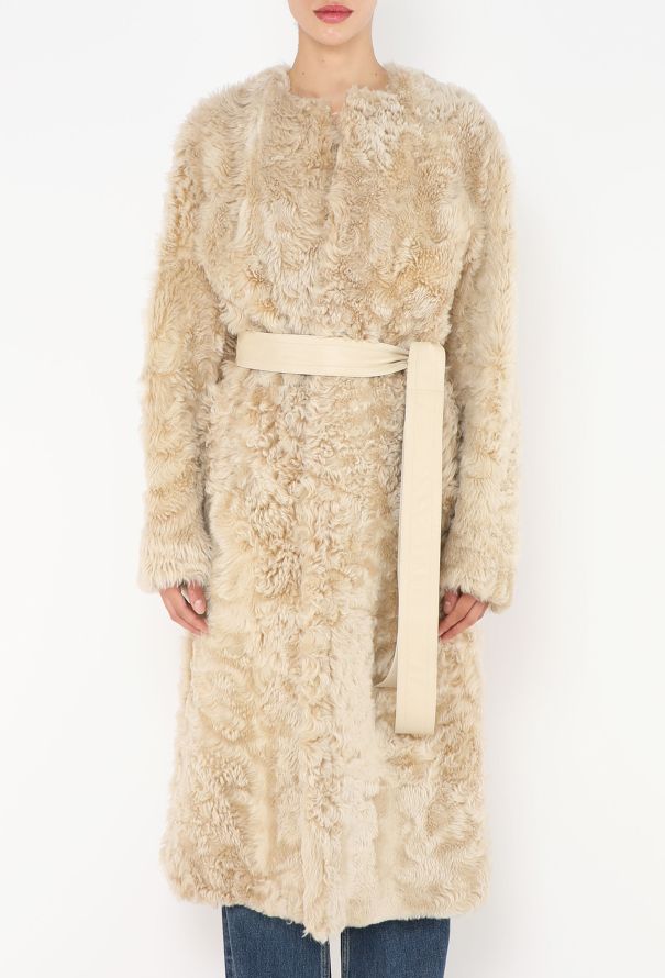 Céline Collarless Belted Shearling Coat - 4