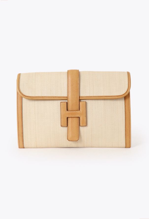 Hermès Rare Jige Crinoline and Gold Leather Clutch - 1