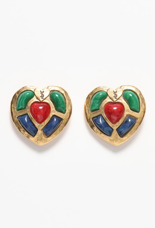 Saint Laurent Vintage Cabochon Heart Clip Earrings - 1