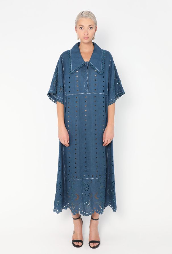 Vita Kin Scalloped Eyelet Linen Kaftan - 1