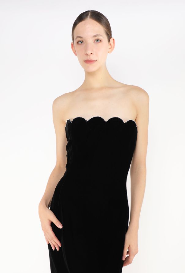 Saint Laurent 2022 Velvet Strass Trim Dress - 5