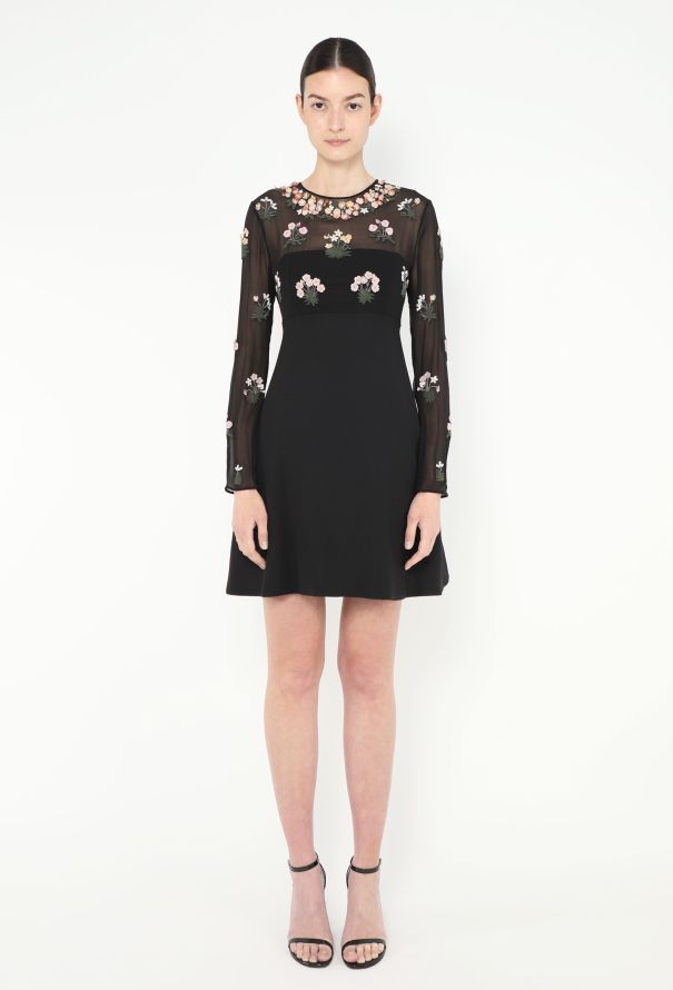 Valentino Floral Beaded A-Line Dress - 1