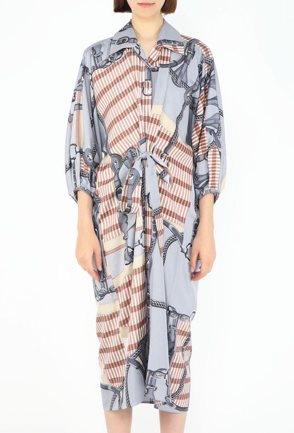 Hermès 2025 'Coaching Remix' Belted Silk Kaftan - 4