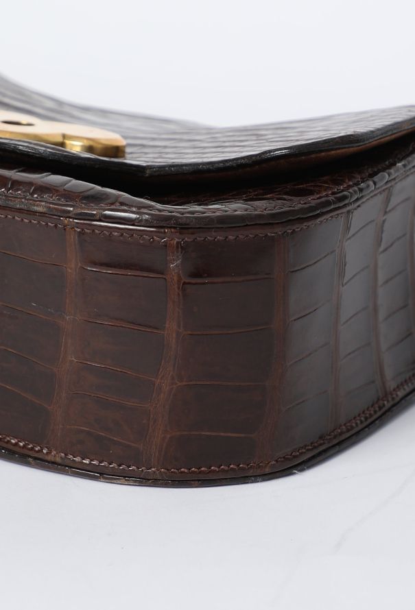 Hermès 1960s Brown Porosus Top-Handle Bag - 8