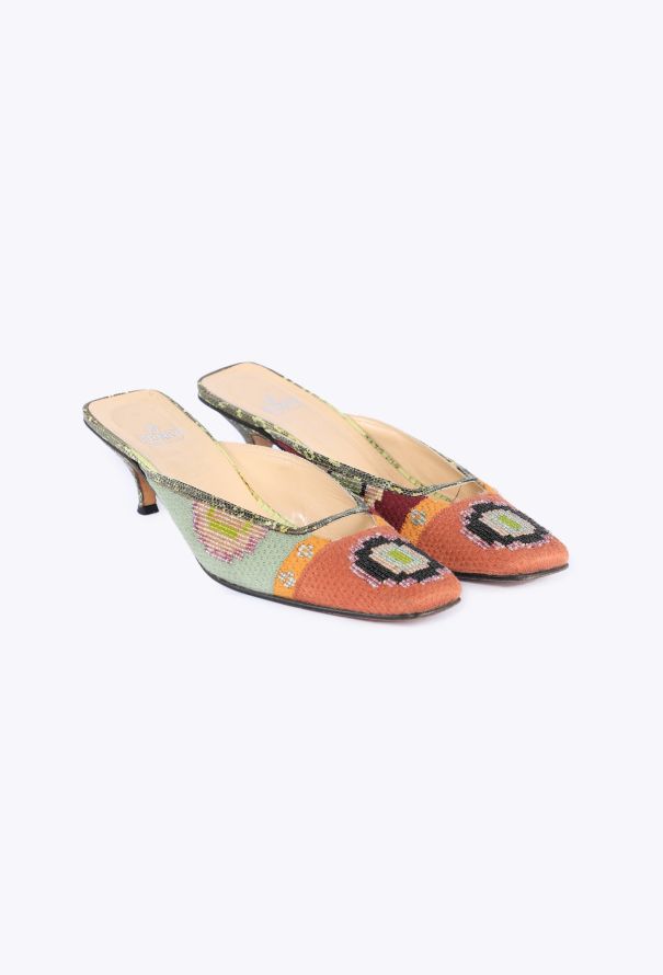 Fendi Beaded Snakeskin & Knit Mules, 2000s - 3