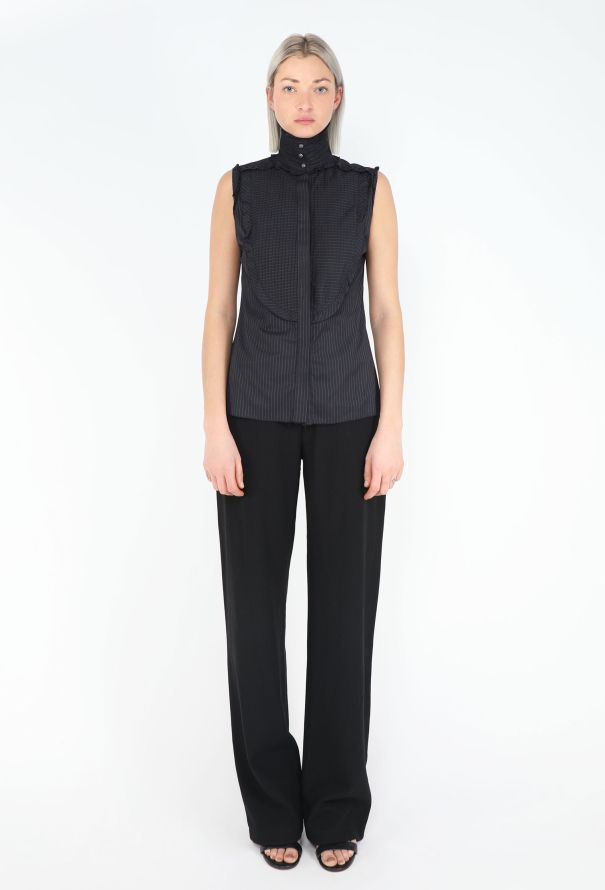 Chanel Pintuck Cotton Bib Blouse - 2