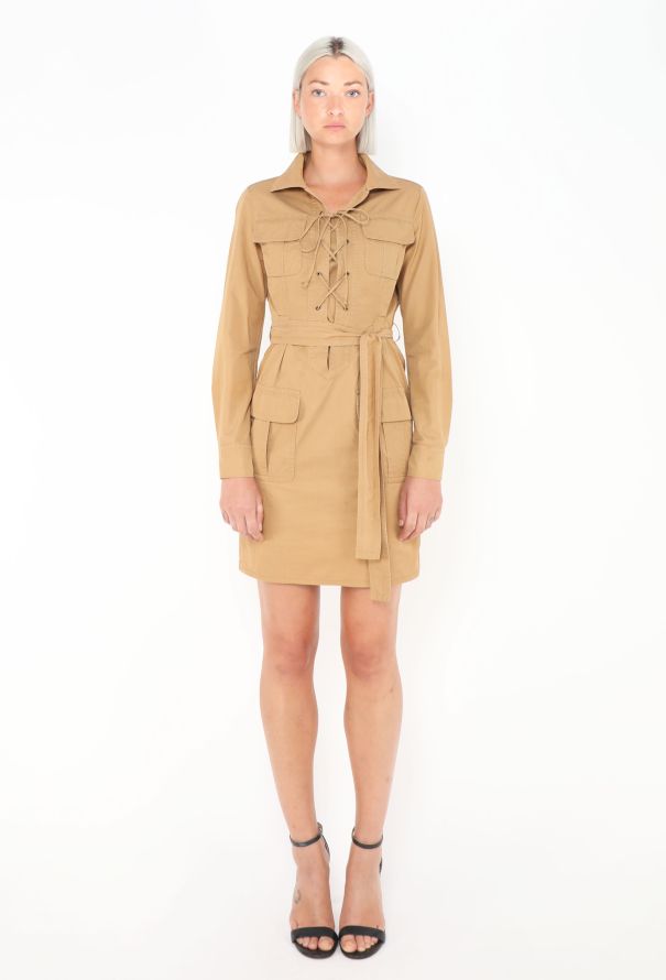 Saint Laurent Belted Gabardine Safari Dress - 1