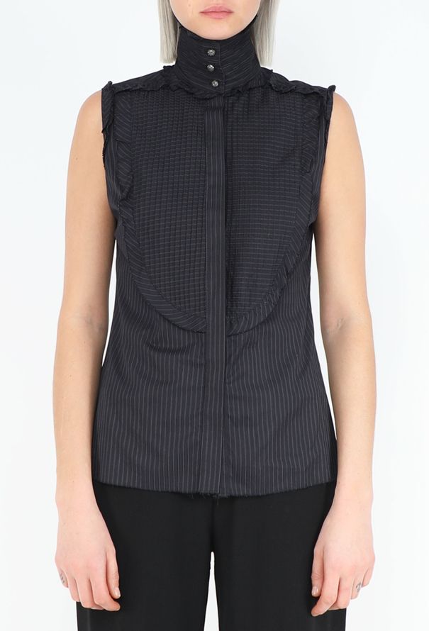 Chanel Pintuck Cotton Bib Blouse - 1