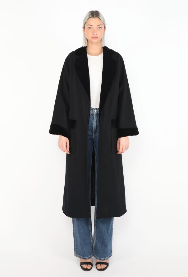 Saint Laurent Late '70s Velvet Trim Belted Coat - 2