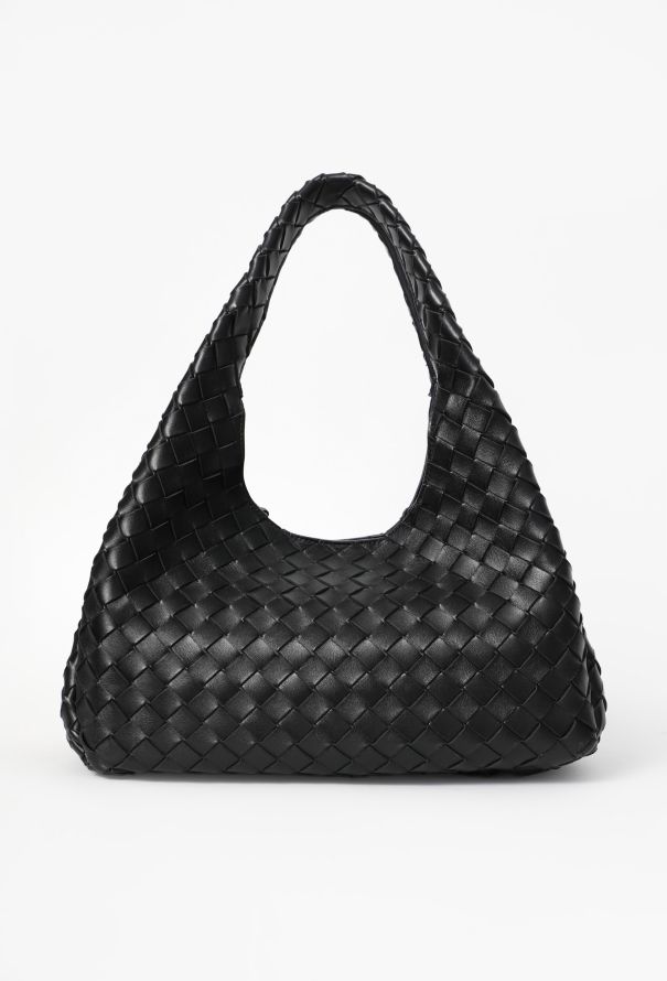 Bottega Veneta Campana Black Intrecciato Small Shoulder Bag - 1