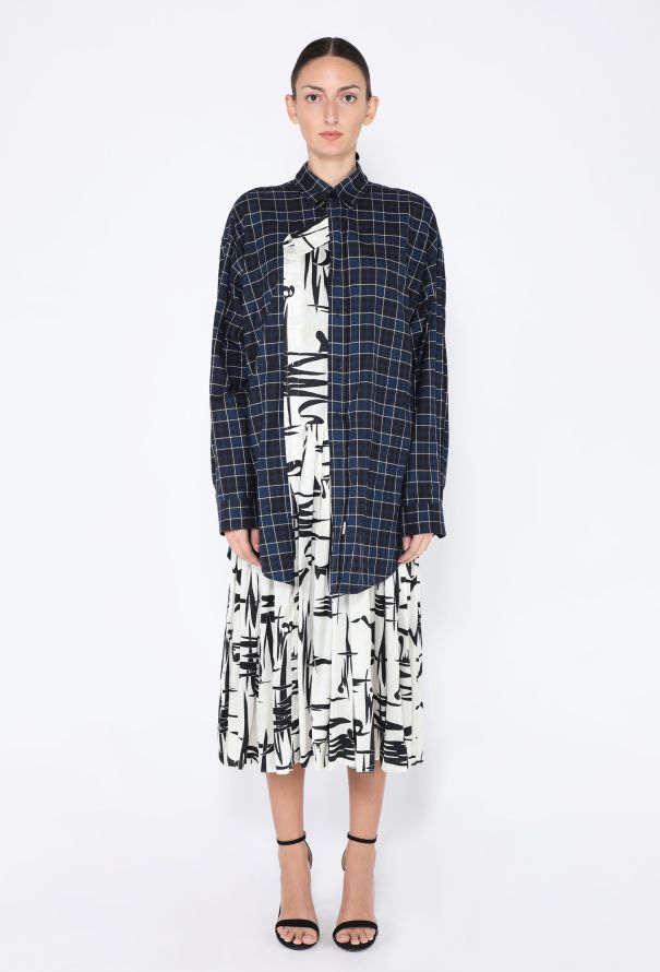 Balenciaga Flannel Combo Shirt Dress, Pre-Fall 2018 - 1