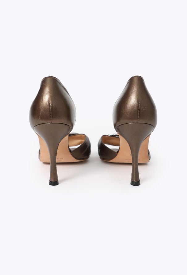 Manolo Blahnik Sedaraby Metallic Open-Toe Pumps - 4