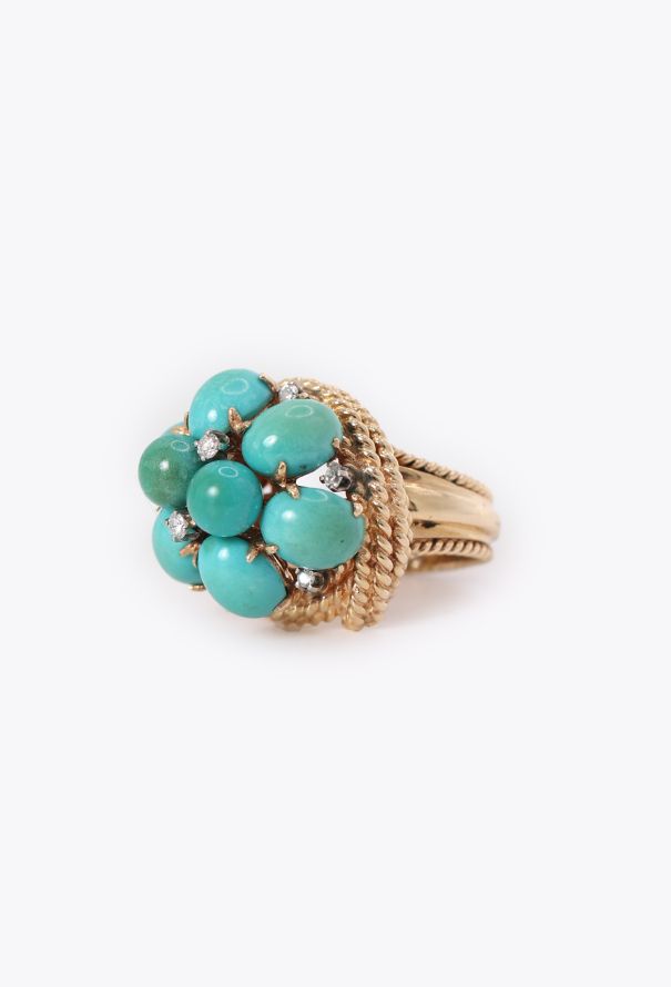Vintage Fine Jewelry 14k Yellow Gold, Diamond & Turquoise Ring - 3 Vintage Fine Jewelry 14k Yellow Gold, Diamond & Turquoise Ring - 3