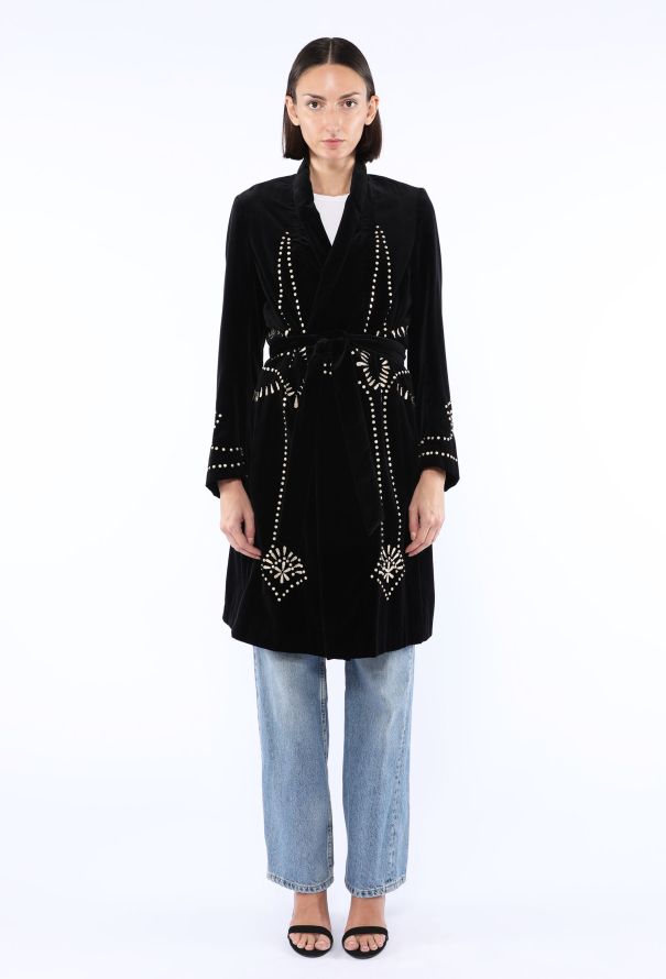 Dries Van Noten Velvet Embellished Belted Coat, F/W 2016 - 1
