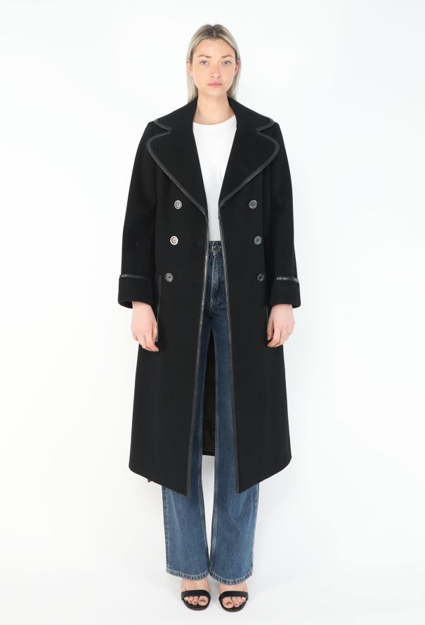 Hermès '70s Tailored Leather Trim Coat - 1