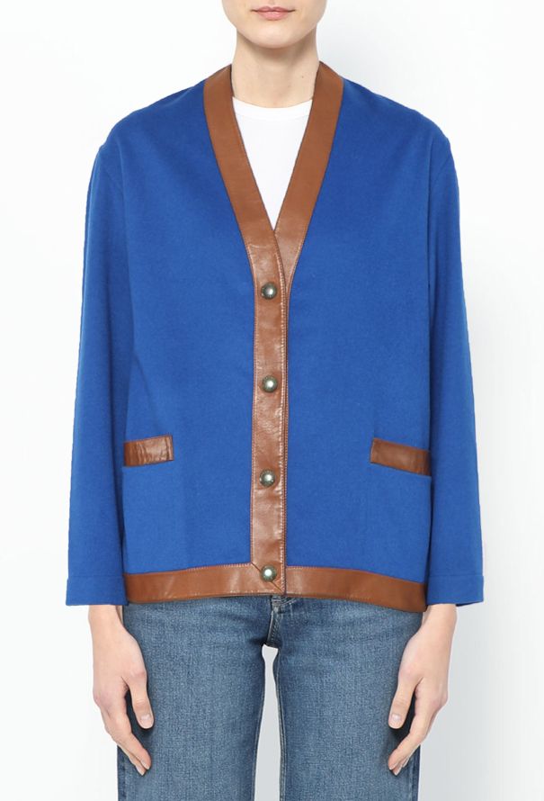 Hermès '70s Leather Trim Cardigan - 1