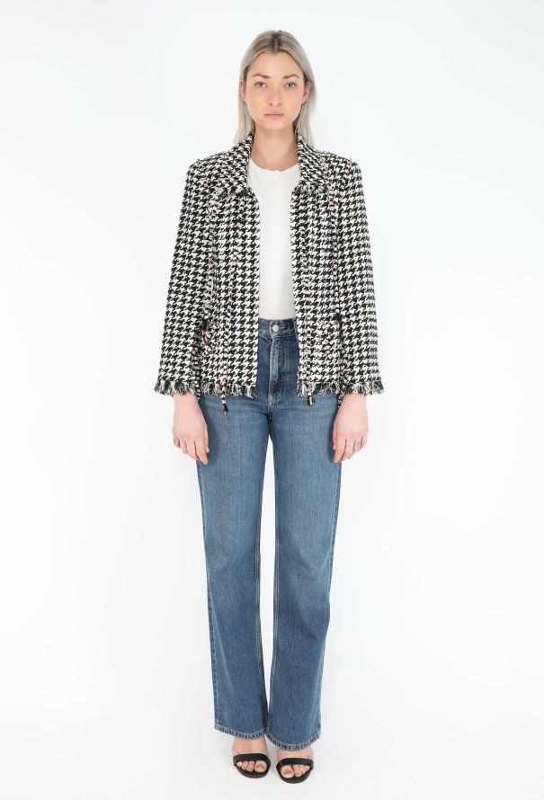 Chanel Houndstooth Tweed High-Collar Jacket - 2