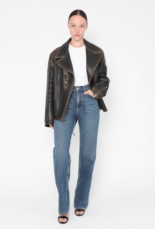 S/S 2022 Distressed Leather Biker Jacket | Authentic S/S 2022 Distressed Leather Biker Jacket | Authentic