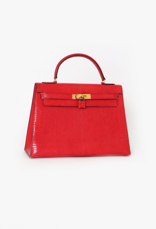 Hermès '80s Red Varanus Salvator Lizard Kelly Sellier 32 - 4