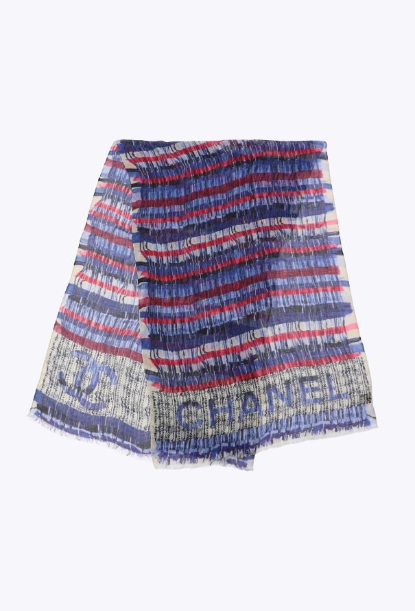 Chanel Silk & Cashmere Striped 'CC' Shawl - 1