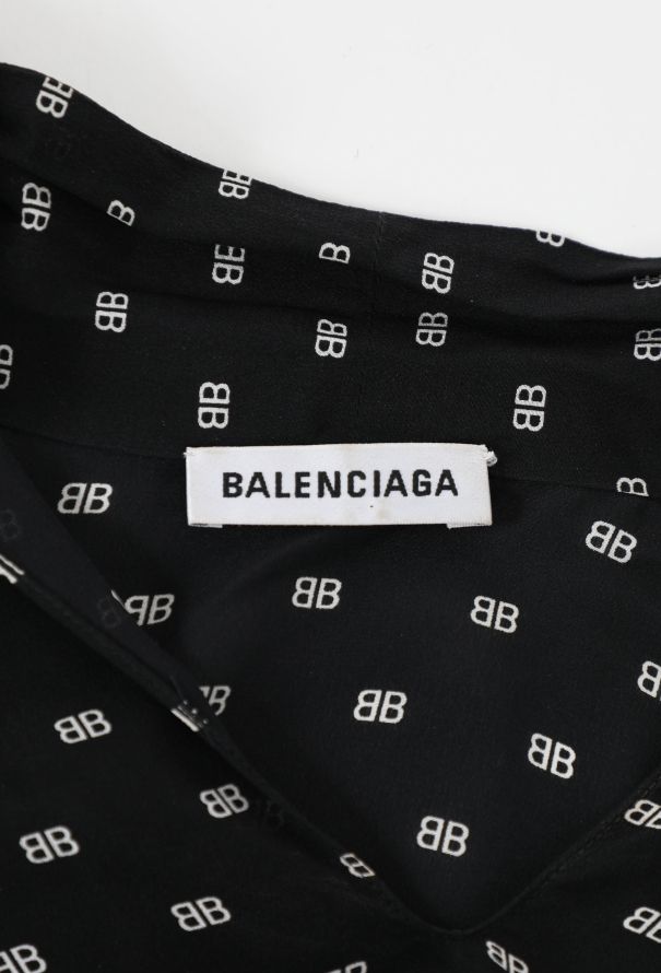Balenciaga 2018 Silk 'BB' Logo Lavallière Blouse - 5