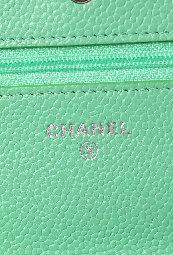 Chanel Green Caviar Chevron Wallet On Chain Bag - 13