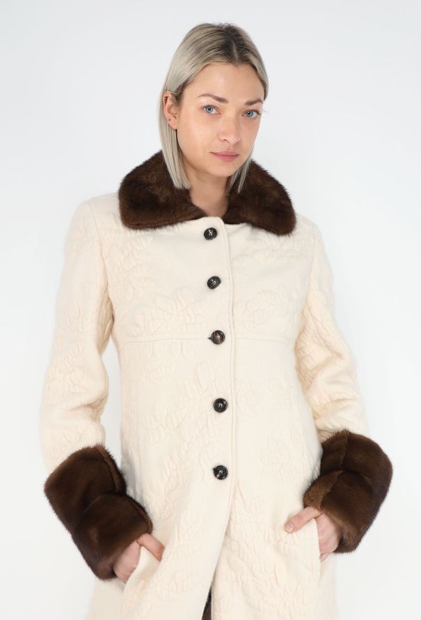 Valentino 2005 Jacquard Mink Fur Trim Coat - 2