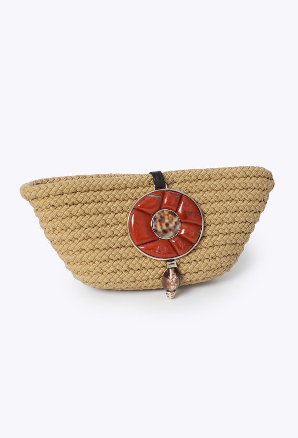 Saint Laurent 2005 Raffia Coral Shell Clutch - 2