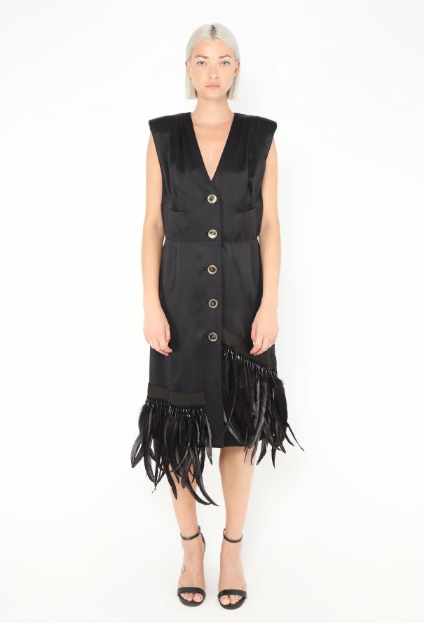 Prada 2019 Charmeuse Feather Trim Dress - 3
