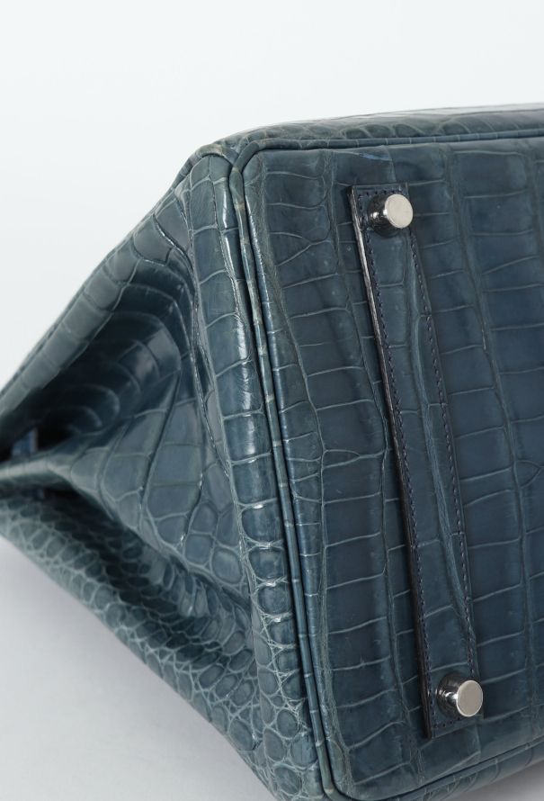 Hermès RARE 2005 Bleu Brighton Porosus Birkin 35 - 10