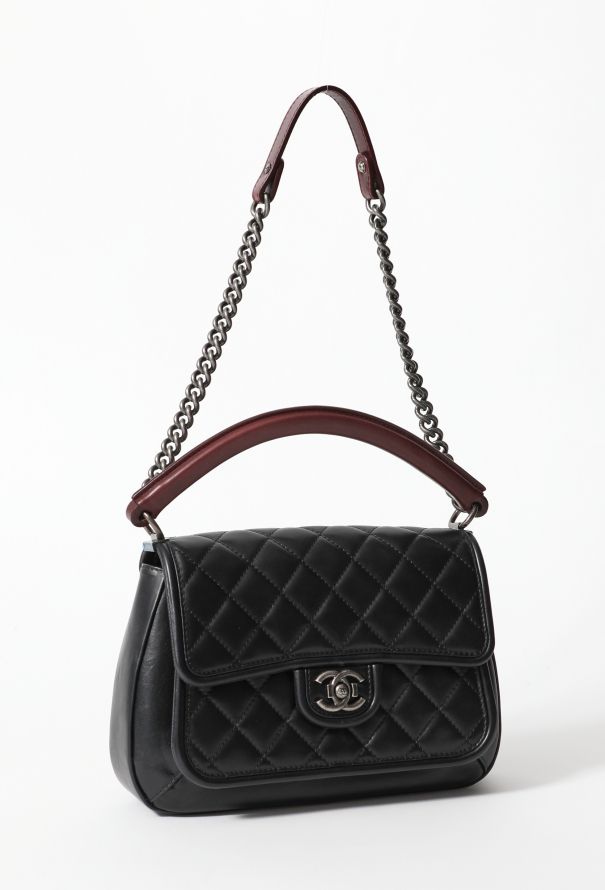 Black & Burgundy 'CC' Flap Bag, Authentic & Vintage