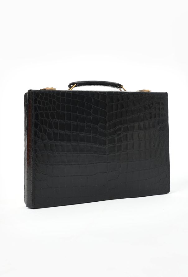 Hermès Rare '50s Black Porosus Toiletry Travel Case - 3