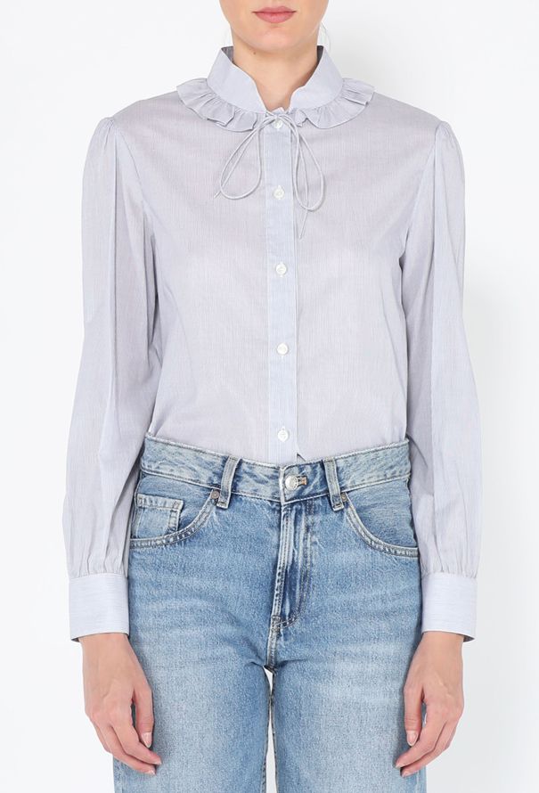 Céline S/S 2020 Pinstripe Prairie Lavallière Blouse - 1