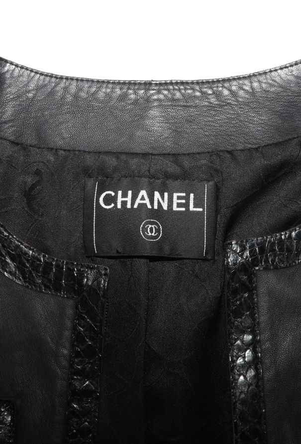 Chanel 2004 Snakeskin Trim Leather Jacket - 6