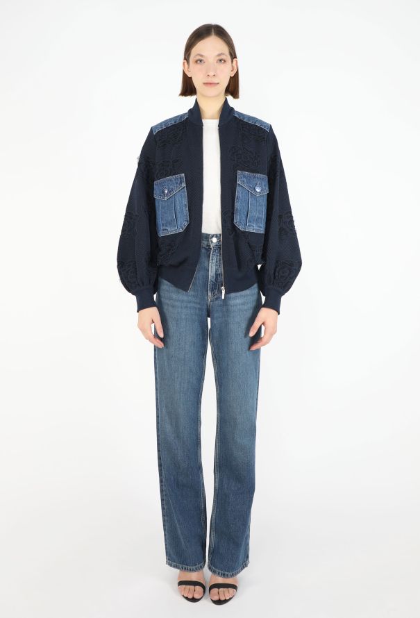 Chanel S/S 2018 Camélia Denim Bomber Jacket - 3