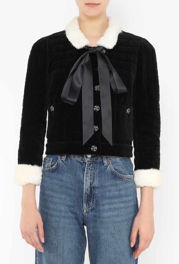 Chanel Velvet Hermine Fur Gripoix Jacket - 1