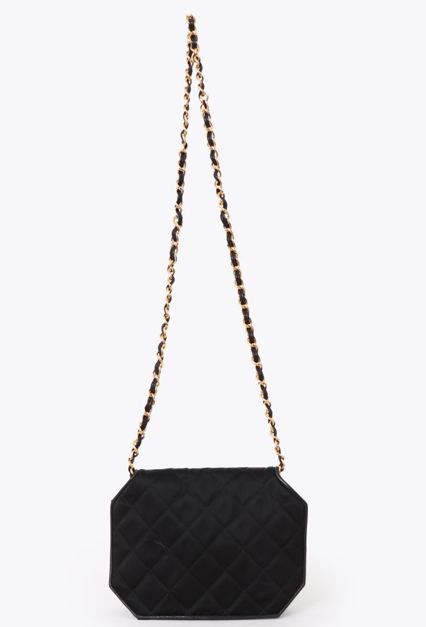Chanel '90s Black Satin Octagon Classic Chain Bag - 5