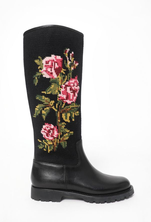 Saint Laurent S/S 2016 Leather Needlepoint Boots - 1