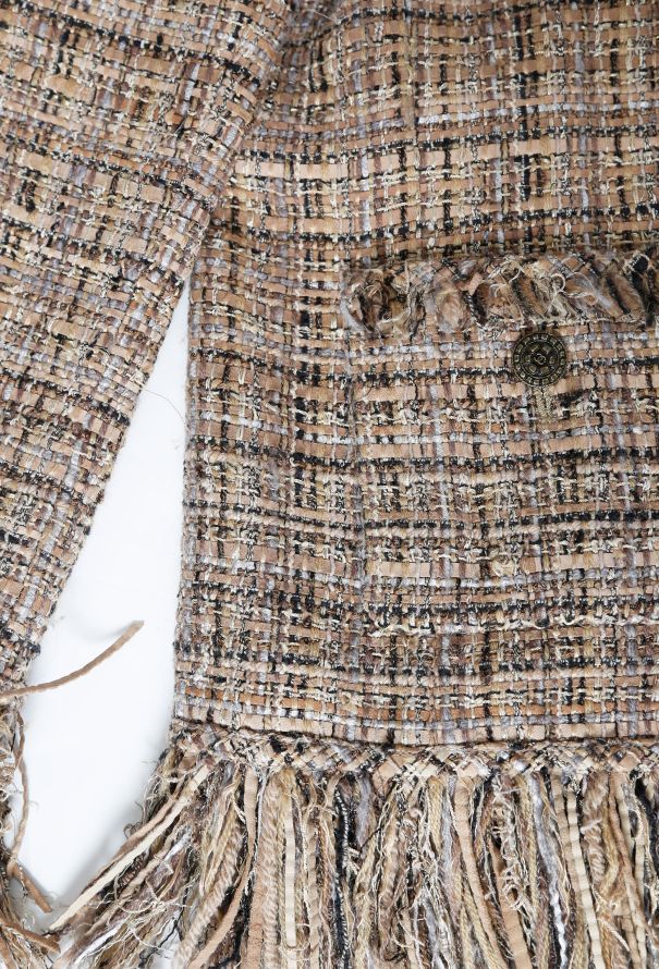 Louis Vuitton Runway Prince of Wales Tweed Jacket with Fringe Trim For Sale  at 1stDibs