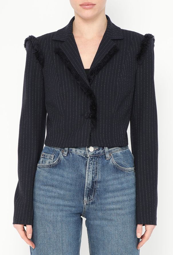 Dior 2008 Pinstripe Fringe Trim Blazer - 1