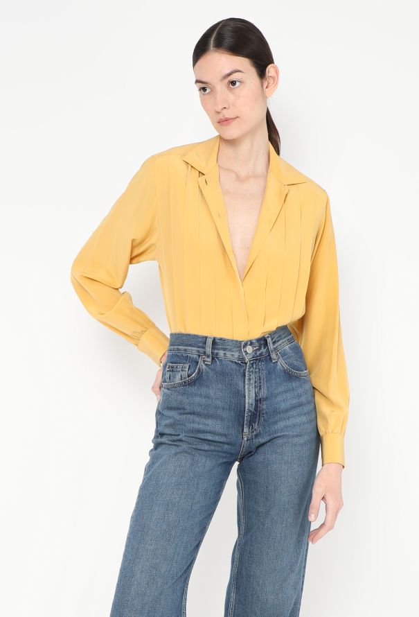 Chanel Vintage Pleated Crêpe 'CC' Blouse - 1