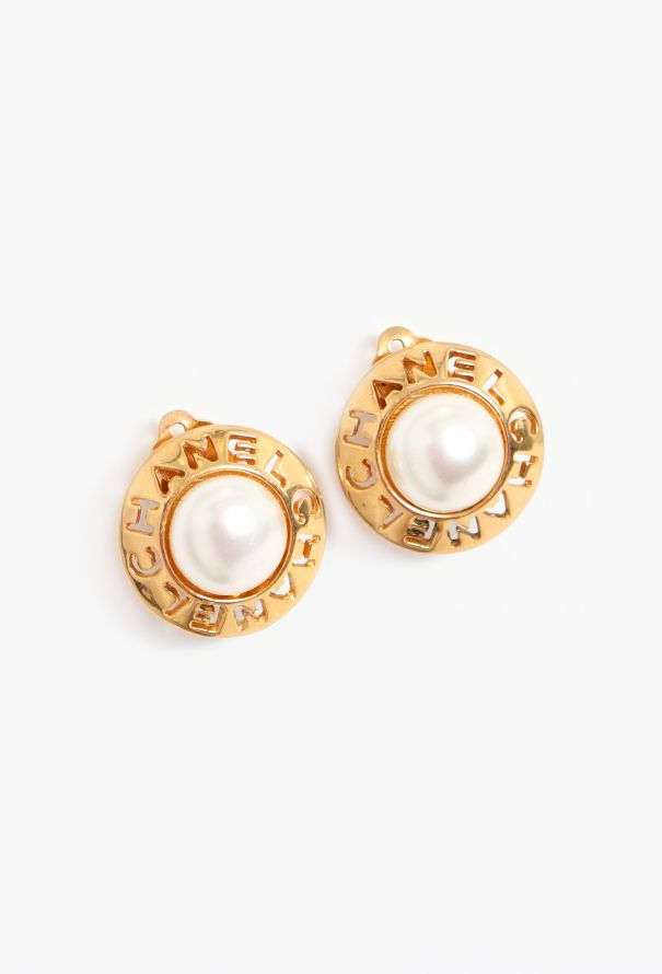 Chanel Vintage Pearl Logo Clip Earrings - 2 Chanel Vintage Pearl Logo Clip Earrings - 2