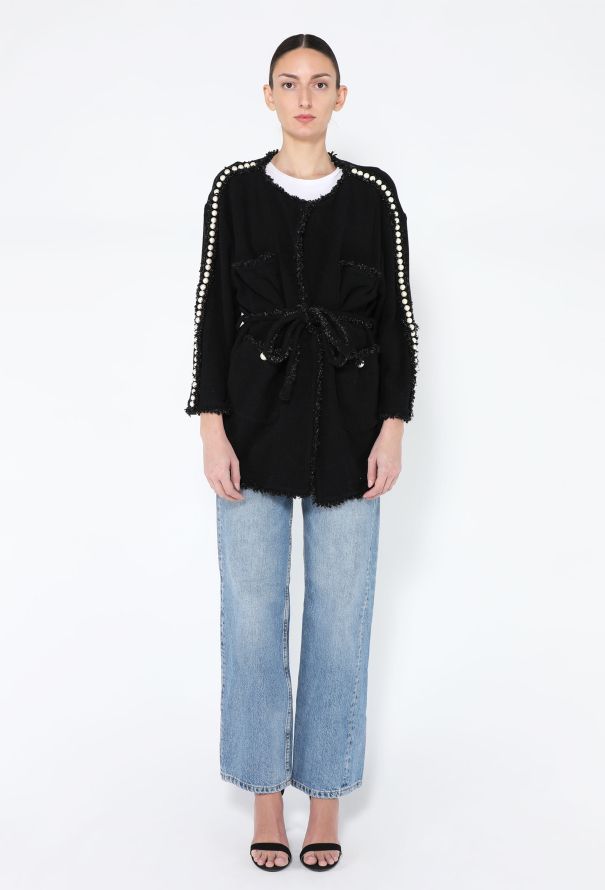 Chanel 2014 Terrycloth and Pearl Embellished Wrap Jacket - 3