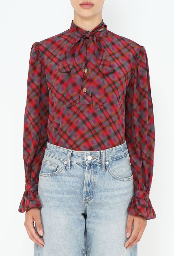 Saint Laurent '70s Lavallière Plaid Blouse - 1