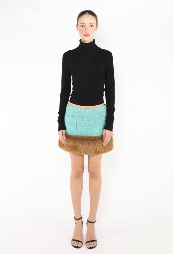 Saint Laurent F/W 2021 Tweed Fur Trim Skirt - 3